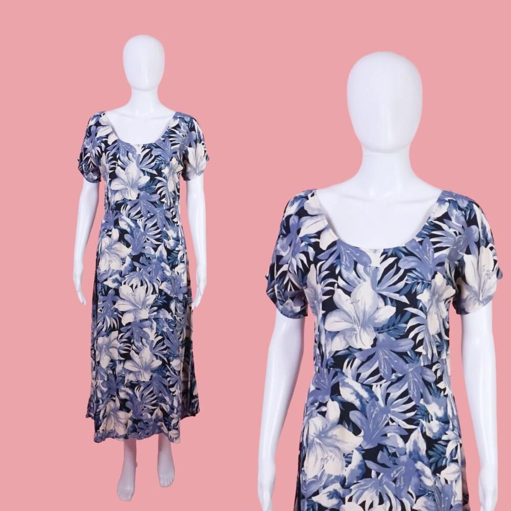 1990s-Y2K RABBIT RABBIT RABBIT Lily Print Drop Waist Short Sleeve Dress. S-M